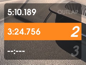 Lap overview overlay showing recent lap times